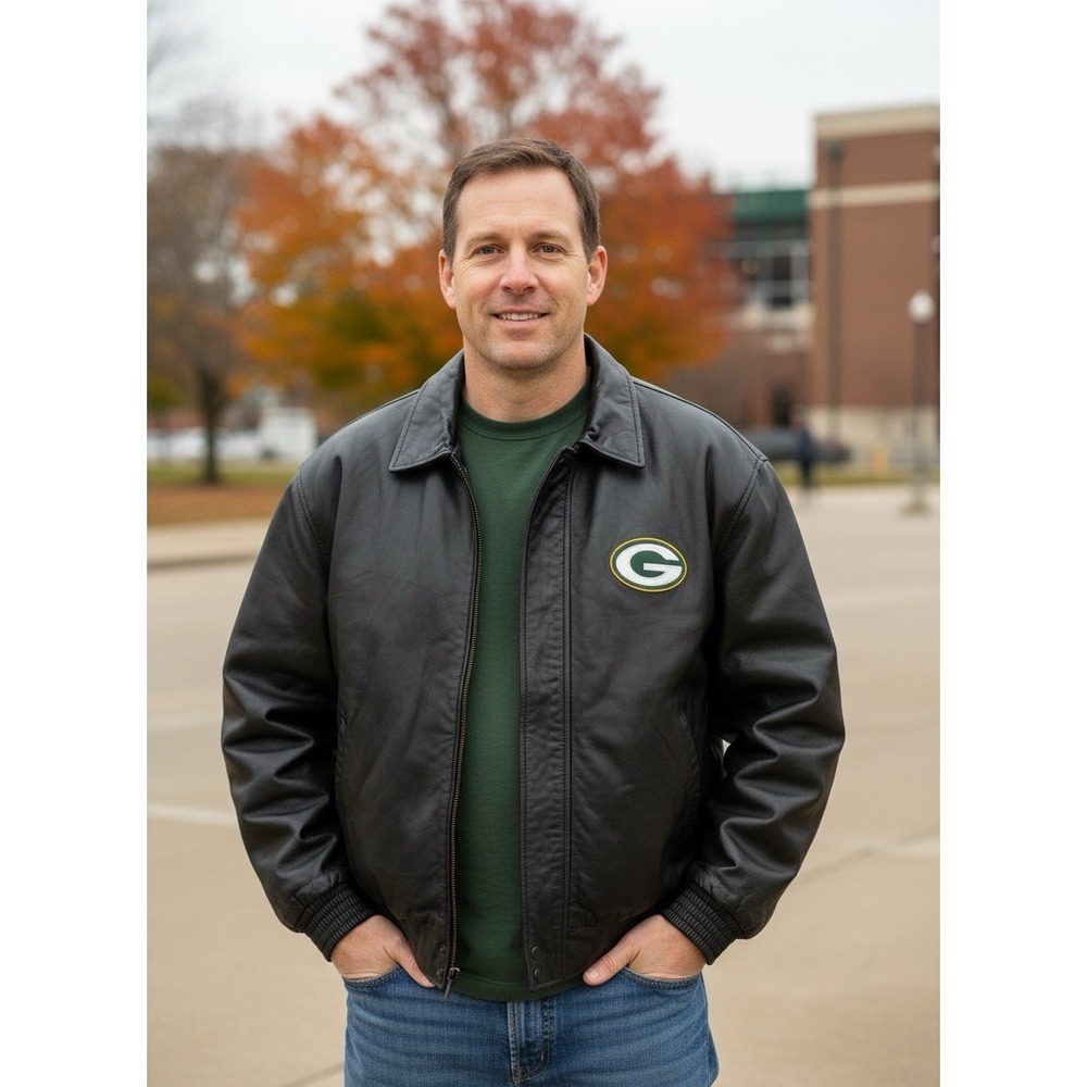 Green Bay Packers XL Miller Lite Leather Jacket Men's Large Vintage
